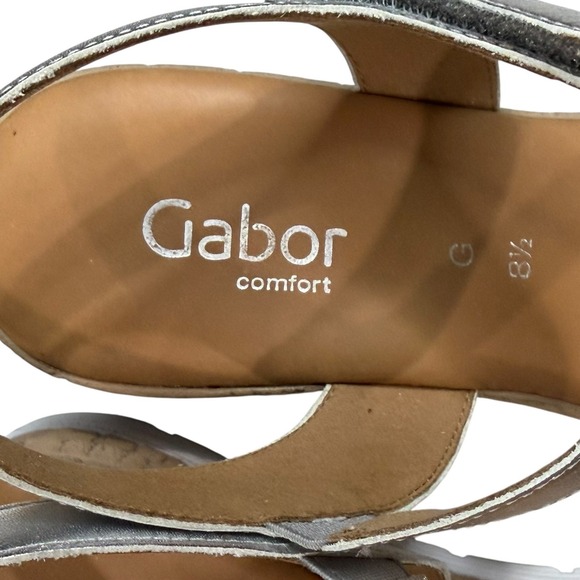 Gabor Shout Platform Wedge Sandals 8.5 Metallic Silver Leather Summer Comfort - Picture 10 of 14